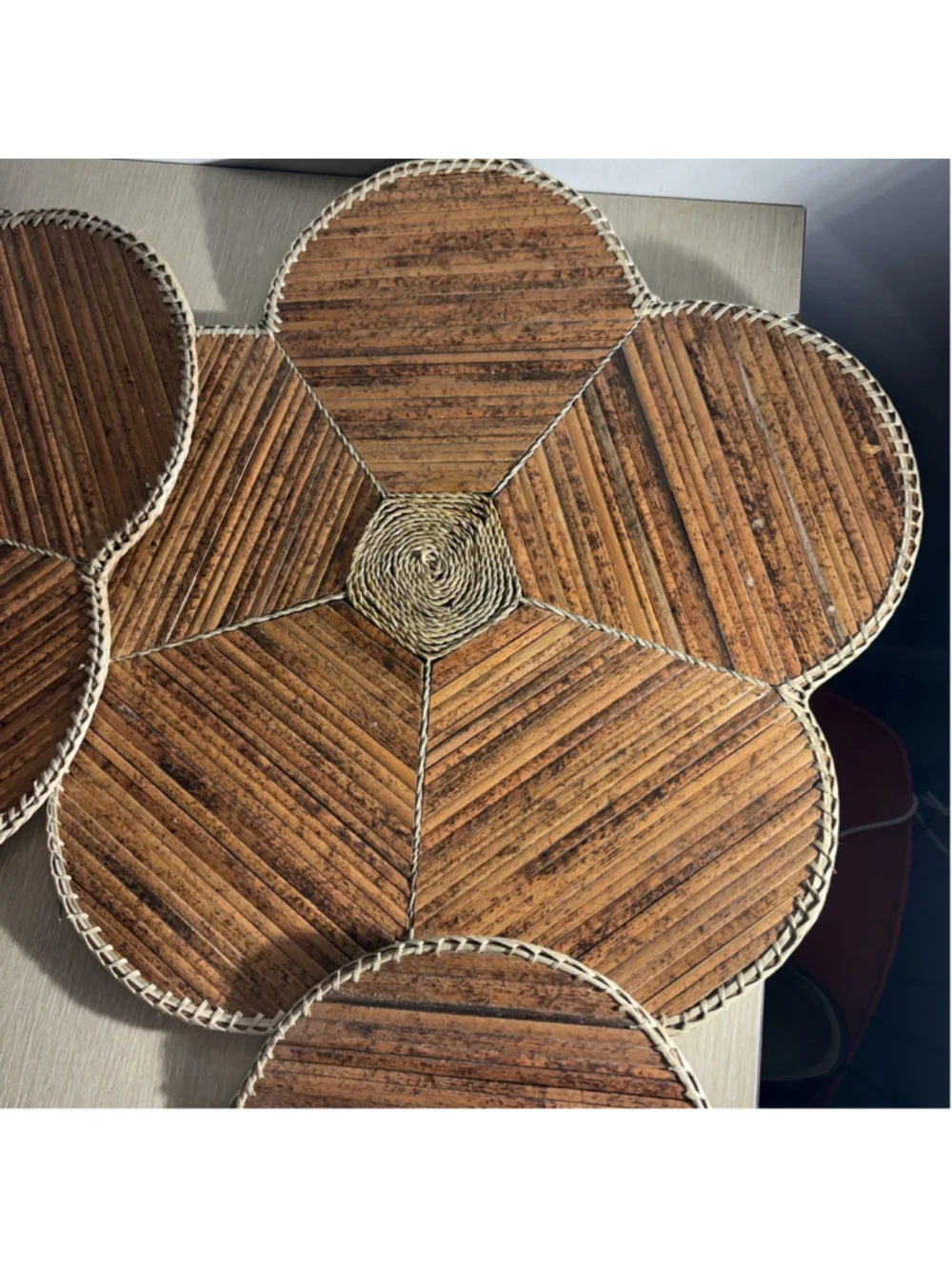 Vintage Natural Recycled Material Pier 1 Brown Flower Placemats 6 New w/o Tag